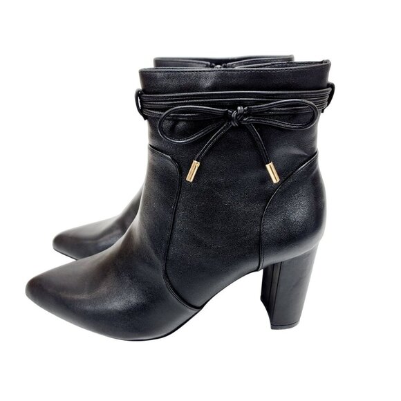 Womens Pointed Toe Ankle Boots Blocked Mid Heel Bow Side Faux Suede Chelsea 9 - Picture 9 of 16